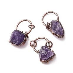 Amethyst Natural Amethys Pendants, with Red Copper Tone Tin Findings, Lead & Nickel & Cadmium Free, Nuggets, 38.5x22x17mm