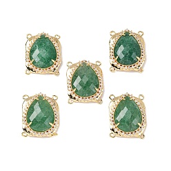 Клубничный Кварц Латунные многорядные звенья с микропаве из кубического циркония и натуральным зеленым клубничным кварцем, слеза, граненые, стойки покрытие, 22.5~23x18x7 мм, отверстие : 1.4 мм