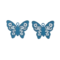 Стально-синий Аэрозольная краска 430 подвески из нержавеющей стали, Бабочка с цветком, стальной синий, 11.5x14x0.3 мм, отверстие : 1.2 мм