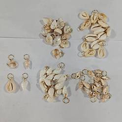 Золотой 60 шт 4 стиль натуральная ракушка каури укладка волос заколка-крутилка, с 304 кольцами из нержавеющей стали, золотые, 25~39 мм