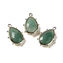 Зеленый Авантюрин Естественный зеленый авантюрин подвески, с кромкой из платиновой латуни, граненые, слеза, 22.5x14x5.5 мм, отверстие : 1.6 мм.