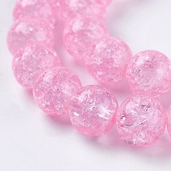 Pearl Pink Crackle Glass Bead Strands, Round, Pearl Pink, 8mm, Hole: 1mm, about 47~48pcs/strand, 14.56 inch~15.15 inch(37~38.5cm)