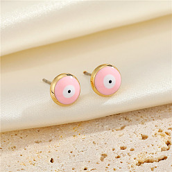 Pink and white stud earrings. Simple Round Eye Stud Earrings with Multi-Color Turkish Blue Evil Eye, Circular Ear Jewelry