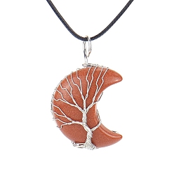 Goldstone Synthetic Goldstone Crescent Moon Pendant Necklaces, with Copper Wire, 18.90 inch(48cm)