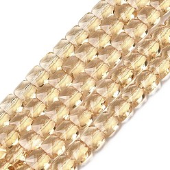 Льняное Полотно Прозрачные стеклянные бусины, квадратный, граненые, белье, 5.5~6x6x4~4.5 мм, отверстие : 1 мм, около 100 шт / нитка, 22.44~22.56 (57~57.3 см)
