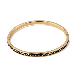 Black 304 Stainless Steel Enamel Hinged Cuff Bangles for Women, Ion Plating(IP), Real 18K Gold Plated, Black, Inner Diameter: 1.97x2.36 inch(5x6cm)