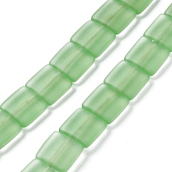 Dark Sea Green Transparent Frosted Glass Beads Strands, Square, Dark Sea Green, 12x12x4.5mm, Hole: 1mm, about 50pcs/strand, 23.23''~24.02''(59~61cm)