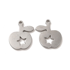 Stainless Steel Color 304 Stainless Steel Charms, Apple with Star, Stainless Steel Color, 15x13x1.4mm, Hole: 1.4mm