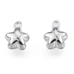 Real Platinum Plated Brass Charms, Cadmium Free & Nickel Free & Lead Free, Flower, Real Platinum Plated, 9x7x4mm, Hole: 1mm
