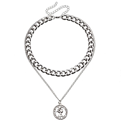 Платина Сплав кристалл горный хрусталь и смола белая ракушка женщина кулон двухслойные ожерелья, ожерелья-цепочки для женщин, платина, 16.14~19.69 дюйм (41~50 см)