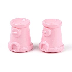 Светло-Коралловый Распыление непрозрачных акриловых бусин, дом, свет коралловый, 19.5~20.5x17.5~18 мм, отверстие : 2.2~3 мм