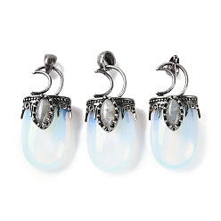 Опал Opalite подвески, Луна прелести, со стойкой, фурнитура из латуни, античная посеребренная, без свинца и без кадмия, 43.5~45x20~22x14.5~15.5 мм, отверстие : 6.5x5 мм