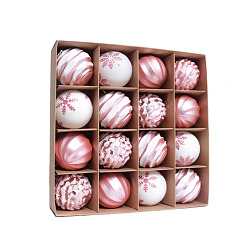 Pink Plastic Ball Pendant Decorations, Christmas Tree Hanging Decorations, Round, Pink, 60mm, 16pcs/set