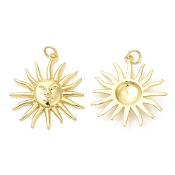 Real 18K Gold Plated Rack Plating Brass Pendants, with Jump Ring, Long-Lasting Plated, Cadmium Free & Lead Free, Sun Charm, Real 18K Gold Plated, 26.5x25x3.5mm, Hole: 3mm
