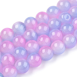 Violet Cat Eye Beads Strands, Two Tone, Round, Violet, 7.5~8mm, Hole: 1mm, about 49~51pcs/strand, 14.37~14.96 inch(36.5~38cm)
