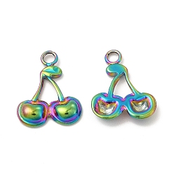 Rainbow Color Ion Plating(IP) 304 Stainless Steel Charms, Cherry Charms, Rainbow Color, 14.5x11x2mm, Hole: 1.8mm