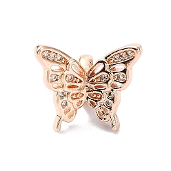 Розовое Золото Покрытие стойки латунь микропаве прозрачные кубические циркониевые бусины, долговечный, бабочка, розовое золото , 13x15x12 мм, отверстие : 2.8 мм