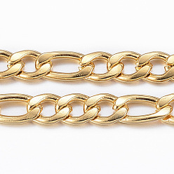 Настоящее золото 18K 3.28 ионное покрытие ножек (ip) 304 цепи из нержавеющей стали figaro, несварные, реальный 18 k позолоченный, 5.5~8x4x1 мм