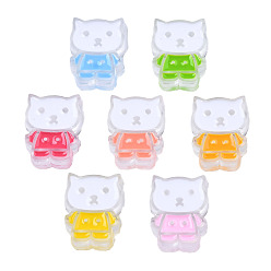 Mixed Color Transparent Acrylic Enamel Beads, Cat, Mixed Color, 27x21x8mm, Hole: 3.5mm