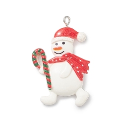 Snowman Opaque Resin Pendants, Christmas Charms, with Platinum Tone Iron Loops, Snowman, 38x24.5x6mm, Hole: 1.8mm