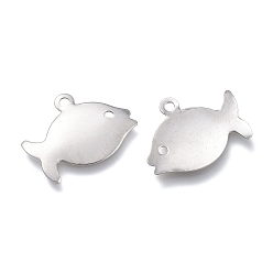 Stainless Steel Color 201 Stainless Steel Charms, Laser Cut, Fish, Stainless Steel Color, 11.5x14x0.8mm, Hole: 1.2mm