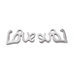 Stainless Steel Color Valentine's Day 201 Stainless Steel Charms, Laser Cut, Word Love, Stainless Steel Color, 6x12x0.8mm, Hole: 1.2mm