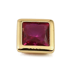 Magenta Brass Pave Cubic Zirconia Cabochons, Square, Faceted, Pointed Back, Rack Plating, Long-Lasting Plated, Cadmium Free & Lead Free, Real 18K Gold Plated, Magenta, 5.5x5.5x3mm