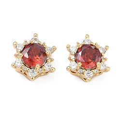 Красный Латунные звенья с инкрустацией кубическим цирконием, шестиугольный цветок, реальный 18 k позолоченный, красные, 14x13.5x7.5 мм, отверстие : 1.8 мм