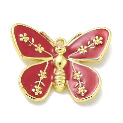 Красный Подвески из латуни с эмалью в стойку, долговечный, без свинца и без кадмия, бабочки прелести, реальный 18 k позолоченный, красные, 14.5x22.5x3 мм, отверстие : 1.5 мм