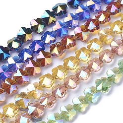 Mixed Color Electroplate Glass Beads Strands, Faceted, Flower, AB Color Plated, Mixed Color, 9.5~10x6~6.5mm, Hole: 1mm, about 25pcs/strand, 9.25 inch(23.5cm)