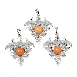 Красный Авантюрин Треугольные подвески из натурального красного авантюрина, подвески из латунных камней, платина, стойки покрытие, 41.5x34.5x5.5~7 мм, отверстие : 8.5x5.5 мм