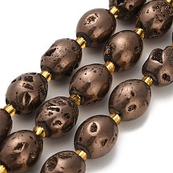 Кокосово-Коричневый Гальванические природные друзы геод, барабан, с бисером, кокосового коричневый, 14~15x12~12.5 мм, отверстие : 1.6 мм, около 11 шт / нитка, 7.60'' (19.3 см)