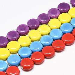 Mixed Color Handmade Porcelain Beads, Bright Glazed Porcelain, Flat Round, Mixed Color, 10.5~11x6~6.5mm, Hole: 1.5mm