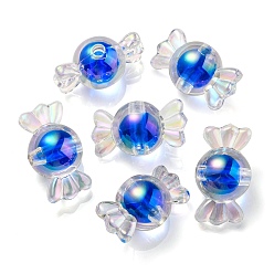 Blue UV Plating Rainbow Iridescent Acrylic Beads, Two Tone Bead in Bead, Candy, Blue, 15.5x29x15mm, Hole: 3mm