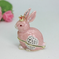 Pink Rabbit Alloy Enamel Jewelry Storage Box, with Magnetic Clasps, Home Decoration, Pink, 35x45x65mm