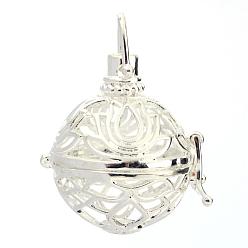 Silver Rack Plating Brass Cage Pendants, For Chime Ball Pendant Necklaces Making, Hollow Round, Silver Color Plated, 31x29x24mm, Hole: 5x5mm, inner measure: 20mm