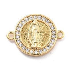 Настоящее золото 18K Стойка покрытие латунь микропаве прозрачный кубический цирконий религия дева мария соединительные подвески, долговечный, без свинца, без кадмии и без никеля, реальный 18 k позолоченный, 18.5x14x2.65 мм, отверстие : 1.2 мм