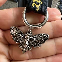 Antique Silver & Platinum Moth Alloy Shoe Charms, with Spring Gate Rings, for Shoe Decoration, Antique Silver & Platinum, Pendant: 27x43mm