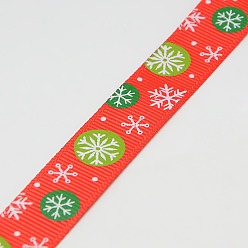 Red Christmas Snowflake Printed Grosgrain Ribbon for Christmas Gift Package, Red, 3/8 inch(9mm), about 100yards/roll(91.44m/roll)