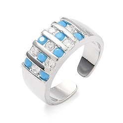 Темно-Голубой Открытые кольца манжеты из латуни с микропаве и кубическим цирконием, без кадмия и без свинца, долговечный, стойки покрытие, платина, глубокое синее небо, 8 мм, размер США 6 (16.5 мм)