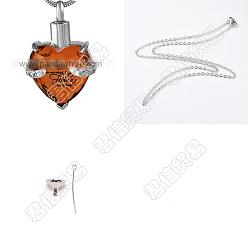 Шоколадный Ноябрь стеклянная урна кулон ожерелье набор для самостоятельного изготовления, включая подвеску из стеклянной урны с сердцем из ПК, которая навсегда останется в моем сердце, 1 ПК 1 женские ожерелья-цепочки из нержавеющей стали, 304 установить мини-воронку из нержавеющей стали, цвет шоколада, Кулон : 1 мм, отверстие : 33x21.5x11.5 мм