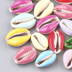 Mixed Color Cowrie Shell Beads, with Enamel, No Hole/Undrilled, Mixed Color, 20~26x13~18x5~7mm