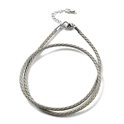 Светло-серый Изготовление плетеных ожерелий из полиэфирного шнура, с латунной фурнитурой , нержавеющая сталь застежками, долговечный, платина, светло-серый, 18-3/4 дюйм (47.5 см)