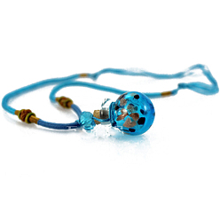 Deep Sky Blue Lampwork Round Perfume Bottle Pendant Necklace with Polyester Cord for Women and Plastic Dropper, Deep Sky Blue, 9.84~11.81 inch(25~30cm)