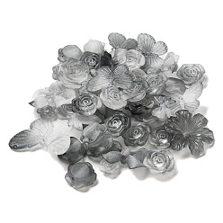 Gray Transparent Acrylic Beads, Frosted, Mixed Shapes, Gray, 12~30.5x11.5~39.5x2.5~9mm, Hole: 1.6~2.7mm