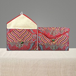 Red Chinese Style Gift Blessing Bags Envelope Bags, Jewelry Storage Pouches for Wedding Party Candy Packaging, Rectangle, Red, 12x9cm