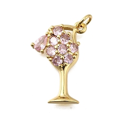 Pink Латунные микро проложить кубического циркония подвески, бокал прелести, без свинца и без кадмия, стойки покрытие, долговечный, с целью перехода в кольце, розовые, 25x15x4 мм, отверстие : 3 мм