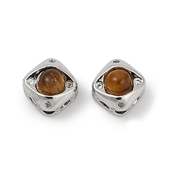 Тигровый глаз Природных тигровый глаз бисером, с фурнитурой из прозрачного кубического циркония из латуни, ромб, платина, 6.5x6.5x5.5 мм, отверстие : 1.4 мм