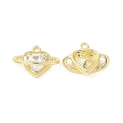 Light Gold Rack Plating Alloy Glass Charms, Cadmium Free & Lead Free, Heart, Light Gold, 14.5x20x5mm, Hole: 1.8mm