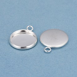 Silver 304 Stainless Steel Pendant Cabochon Settings, Plain Edge Bezel Cups, Flat Round, Silver, Tray: 14mm, 20x16x2mm, Hole: 2.2mm